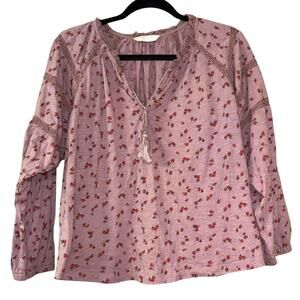 Lucky Brand Peasant Top Lilac Purple Rose Lace Women’s M Casual Country Western
